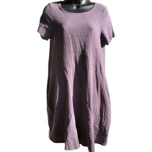 Anysize Spring Summer Soft Linen Cotton Lantern Loose Dress Size Large  Gray